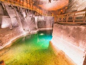 Lake in the salt mine of Wieliczka, Poland.