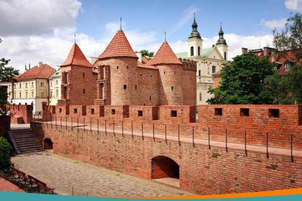 The Warsaw Barbican, a 16th-century brick fortification between the Old Town and New Town